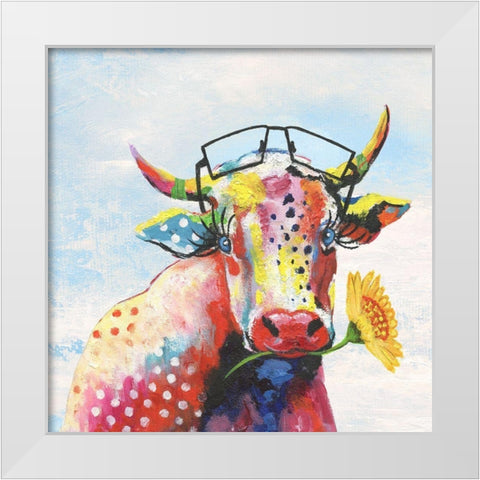 Groovy Cow and Sky White Modern Wood Framed Art Print by Tava Studios