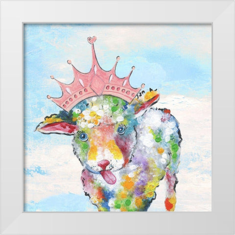 Groovy Sheep and Sky White Modern Wood Framed Art Print by Tava Studios