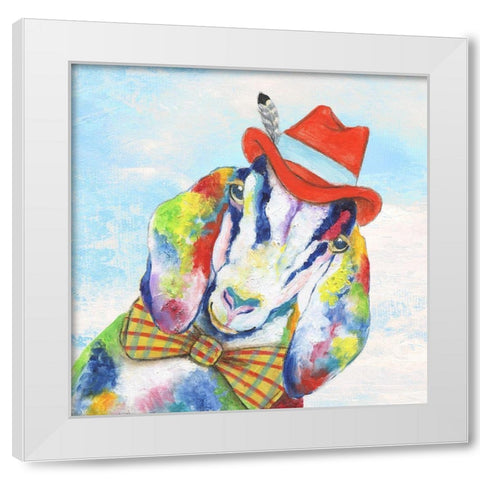 Groovy Goat and Sky White Modern Wood Framed Art Print by Tava Studios