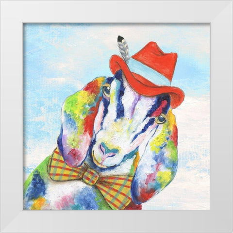 Groovy Goat and Sky White Modern Wood Framed Art Print by Tava Studios