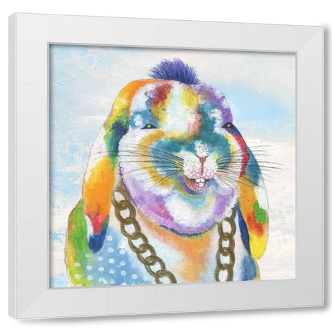 Groovy Bunny and Sky White Modern Wood Framed Art Print by Tava Studios