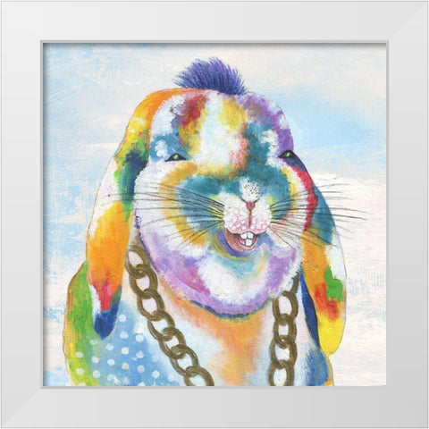 Groovy Bunny and Sky White Modern Wood Framed Art Print by Tava Studios