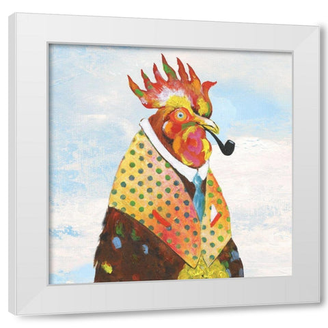 Groovy Rooster and Sky White Modern Wood Framed Art Print by Tava Studios