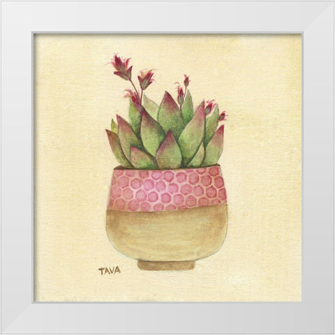 Flowering Succulent I White Modern Wood Framed Art Print by Tava Studios