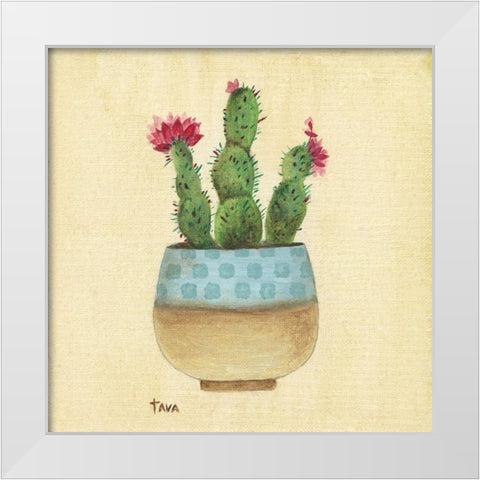 Flowering Cactus White Modern Wood Framed Art Print by Tava Studios