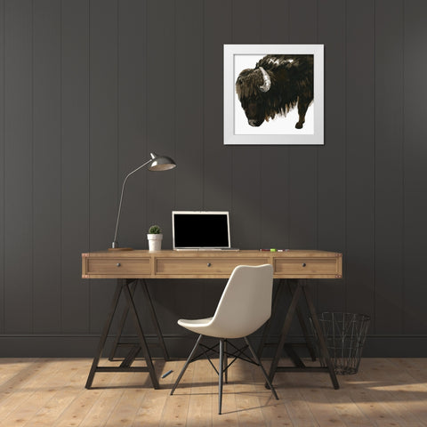Bison Bull White Modern Wood Framed Art Print by Nan