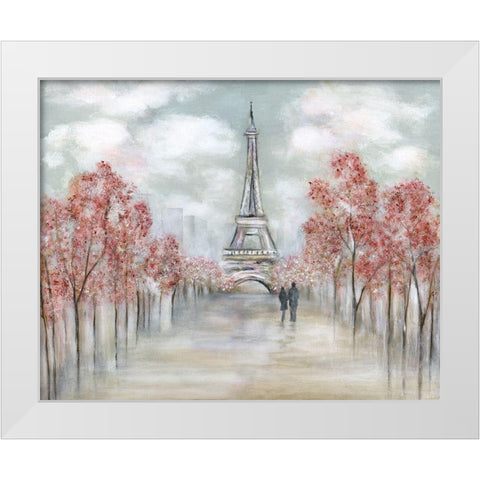 Paris In Springtime White Modern Wood Framed Art Print by Tava Studios