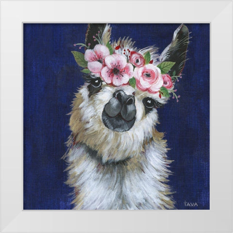 Lady Llama White Modern Wood Framed Art Print by Tava Studios