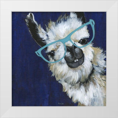 Gentleman Llama White Modern Wood Framed Art Print by Tava Studios