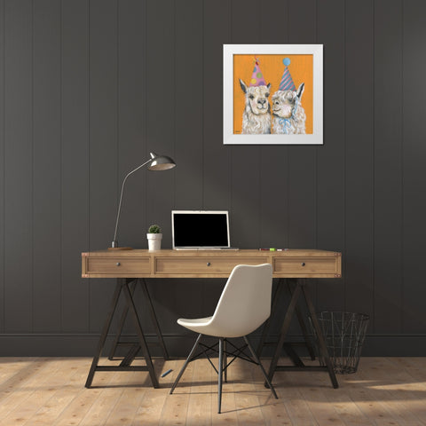 Llama Party White Modern Wood Framed Art Print by Tava Studios