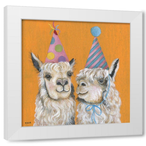 Llama Party White Modern Wood Framed Art Print by Tava Studios