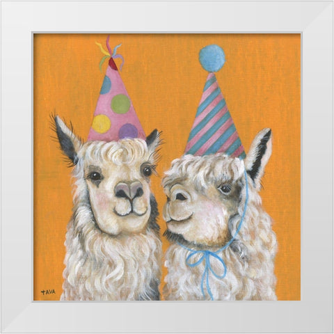 Llama Party White Modern Wood Framed Art Print by Tava Studios