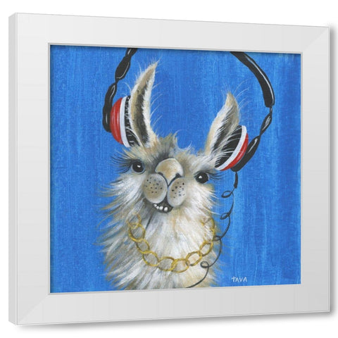 Llama Jammin White Modern Wood Framed Art Print by Tava Studios
