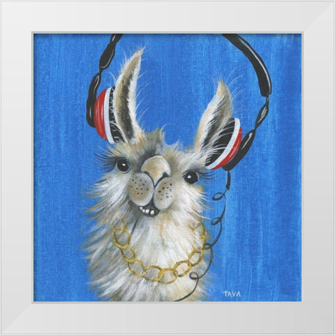 Llama Jammin White Modern Wood Framed Art Print by Tava Studios