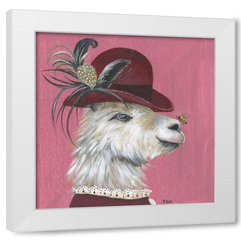 Llama and Bee White Modern Wood Framed Art Print by Tava Studios