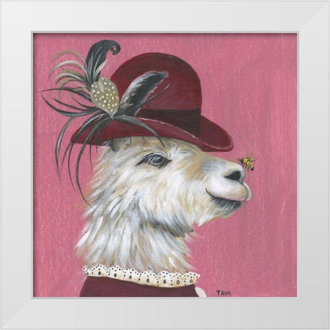 Llama and Bee White Modern Wood Framed Art Print by Tava Studios