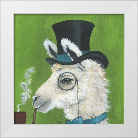 Llama and Pipe White Modern Wood Framed Art Print by Tava Studios