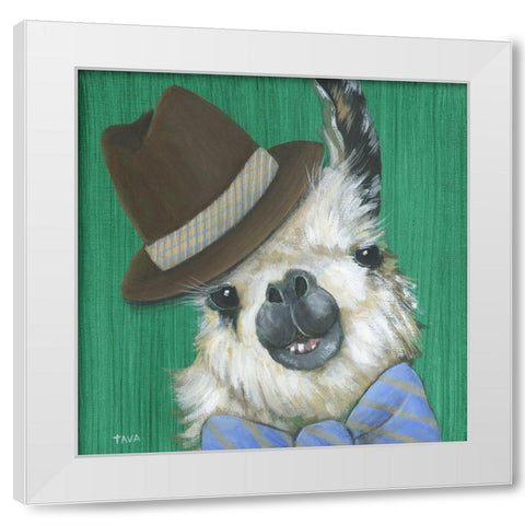 Llama Gentleman White Modern Wood Framed Art Print by Tava Studios