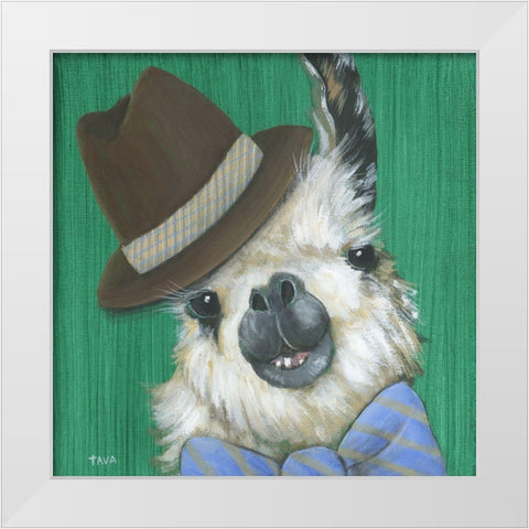 Llama Gentleman White Modern Wood Framed Art Print by Tava Studios