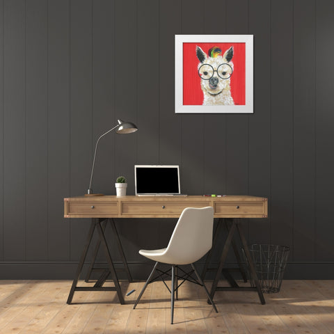 Llama Rockstar White Modern Wood Framed Art Print by Tava Studios
