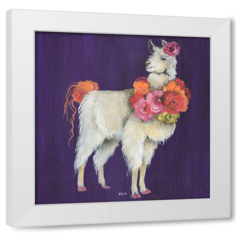 Llama Flowers White Modern Wood Framed Art Print by Tava Studios