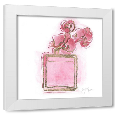 Golden Perfume I White Modern Wood Framed Art Print by Tava Studios