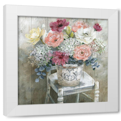 Quaint Cottage Bouquet White Modern Wood Framed Art Print by Nan