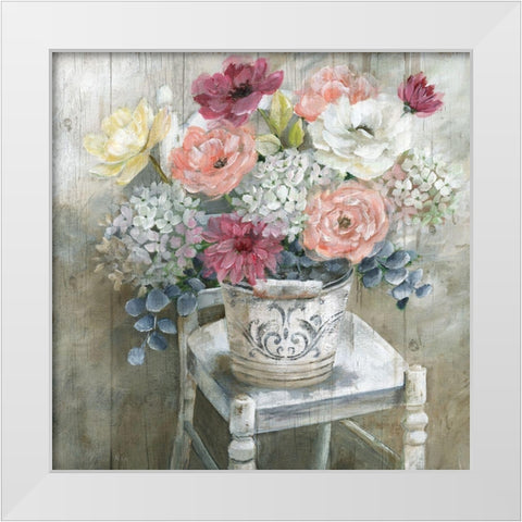Quaint Cottage Bouquet White Modern Wood Framed Art Print by Nan