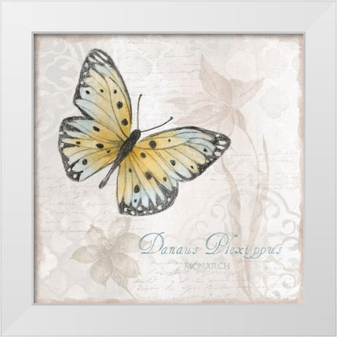 Postcard Butterfly I White Modern Wood Framed Art Print by Tava Studios