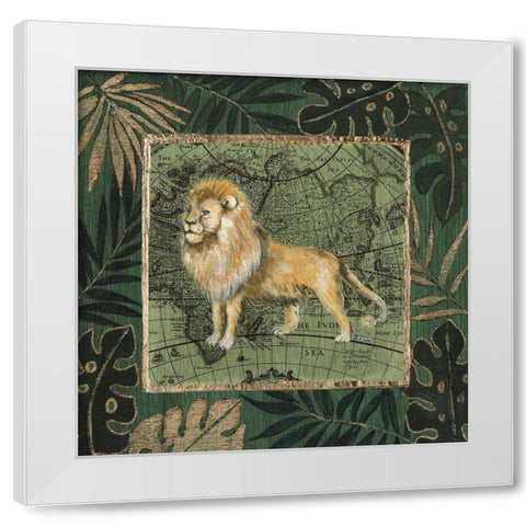 Jungle Lion White Modern Wood Framed Art Print by Tava Studios