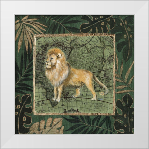 Jungle Lion White Modern Wood Framed Art Print by Tava Studios