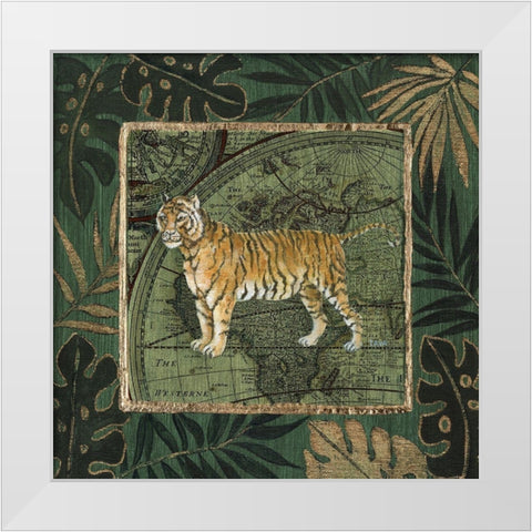 Jungle Tiger White Modern Wood Framed Art Print by Tava Studios