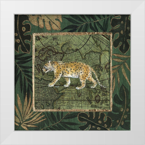 Jungle Leopard White Modern Wood Framed Art Print by Tava Studios