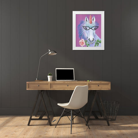 Unicorn III White Modern Wood Framed Art Print by Tava Studios