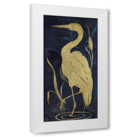 Egret On Indigo II White Modern Wood Framed Art Print by Tava Studios