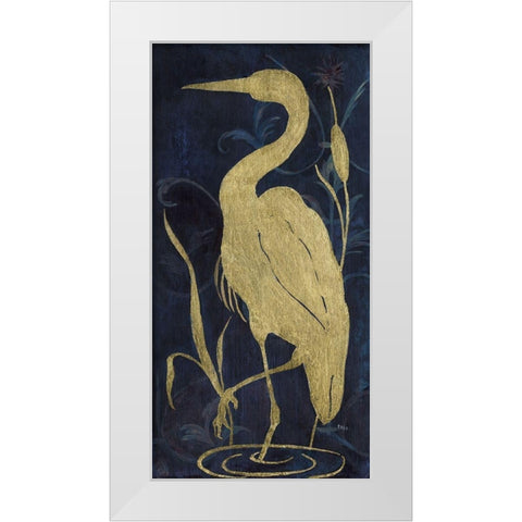 Egret On Indigo II White Modern Wood Framed Art Print by Tava Studios