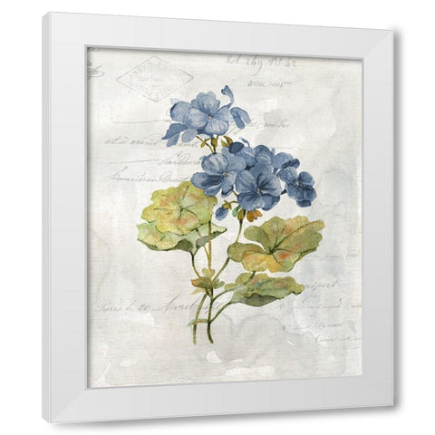 Blue Linen Geranium White Modern Wood Framed Art Print by Robinson, Carol