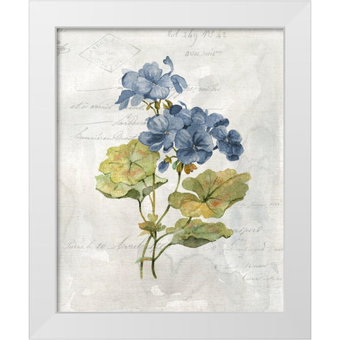 Blue Linen Geranium White Modern Wood Framed Art Print by Robinson, Carol