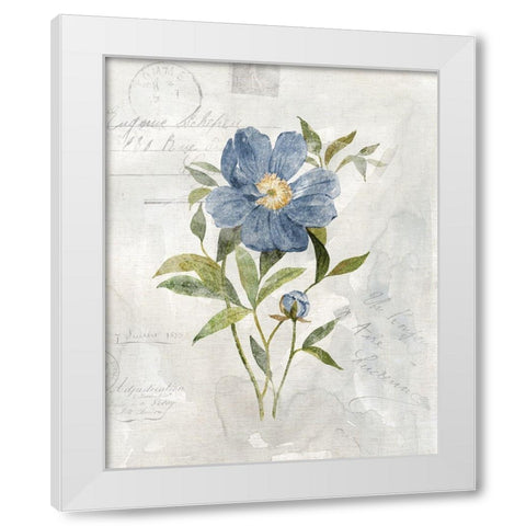 Blue Linen Peony White Modern Wood Framed Art Print by Robinson, Carol