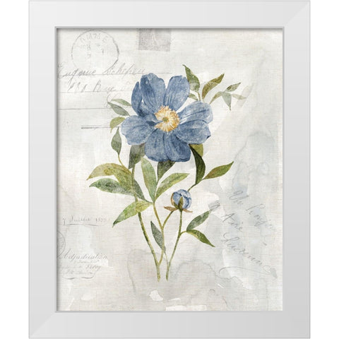 Blue Linen Peony White Modern Wood Framed Art Print by Robinson, Carol