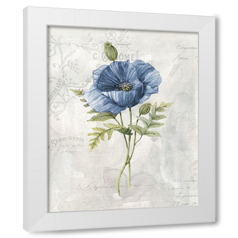 Blue Linen Poppy White Modern Wood Framed Art Print by Robinson, Carol