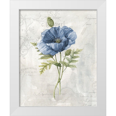 Blue Linen Poppy White Modern Wood Framed Art Print by Robinson, Carol