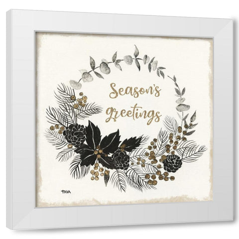 Seasons Greetings White Modern Wood Framed Art Print by Tava Studios