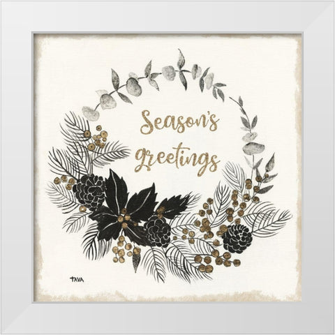 Seasons Greetings White Modern Wood Framed Art Print by Tava Studios