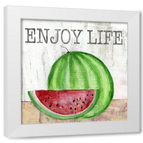 Watermelon Enjoy White Modern Wood Framed Art Print by Tava Studios