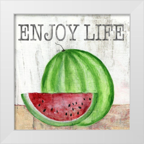 Watermelon Enjoy White Modern Wood Framed Art Print by Tava Studios