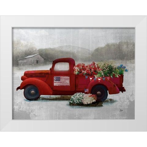 Americana Red Truck White Modern Wood Framed Art Print by Nan
