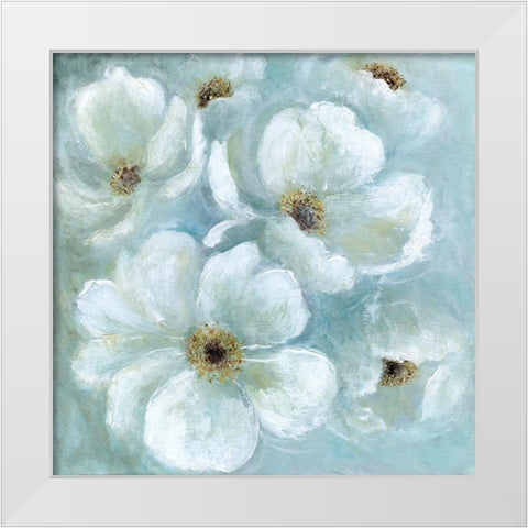 Soft Blue Blossoms White Modern Wood Framed Art Print by Tava Studios