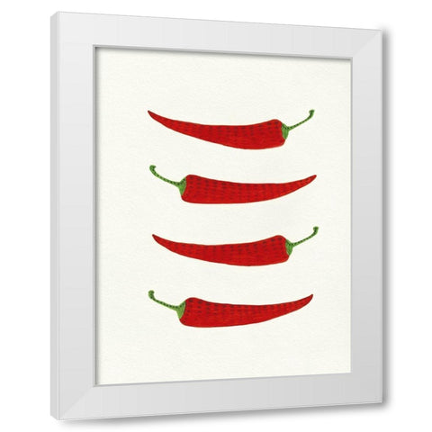Hot Peppers White Modern Wood Framed Art Print by Tava Studios