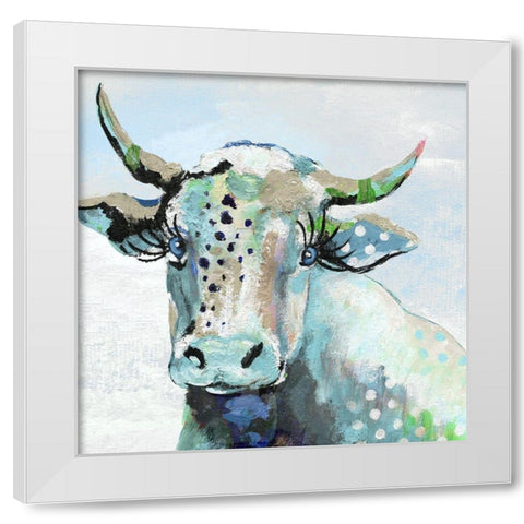 Blue Moood White Modern Wood Framed Art Print by Tava Studios